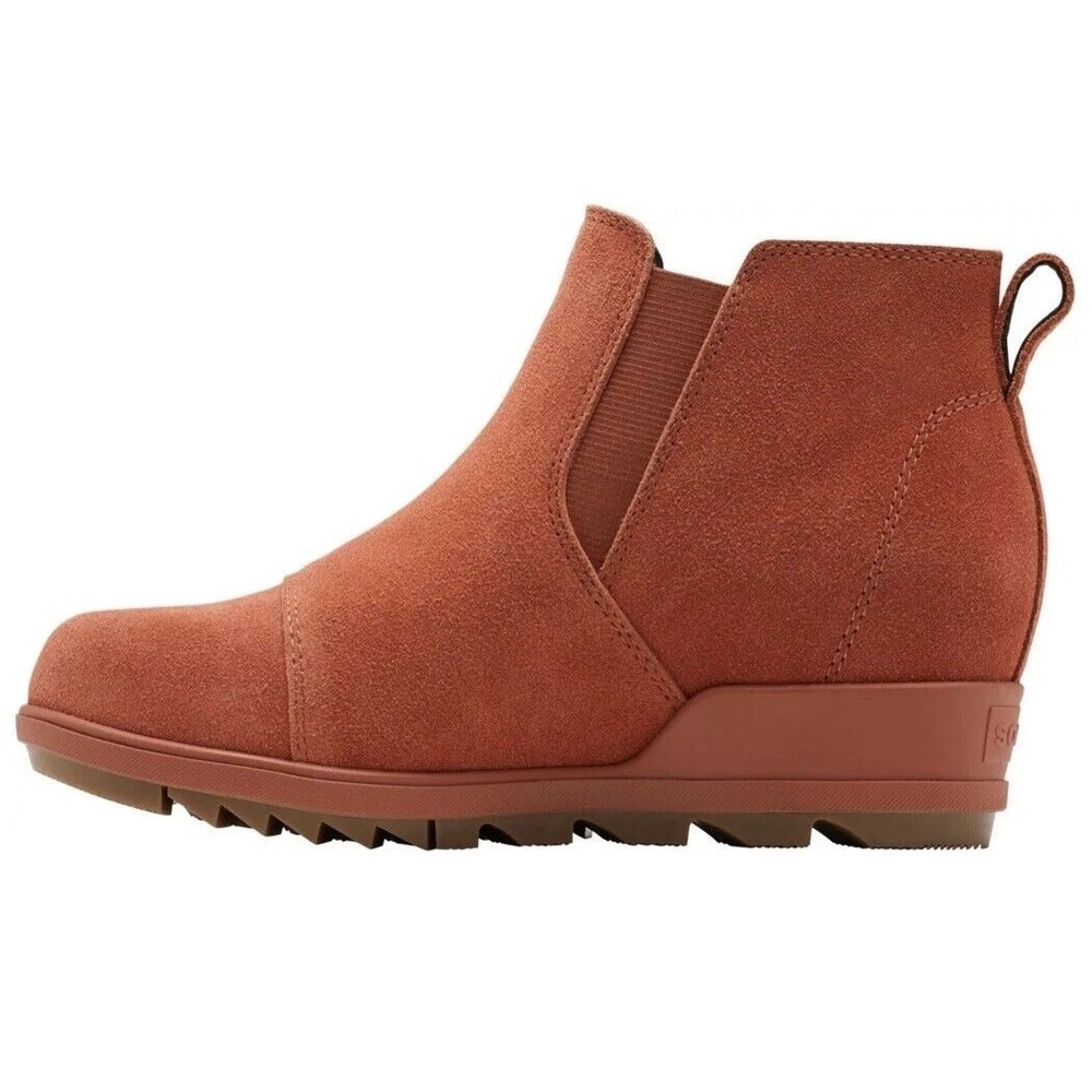 Sorel Joan of Arctic Wedge II Chelsea Boots Burnt Henna Orange Suede Ankle Boot
